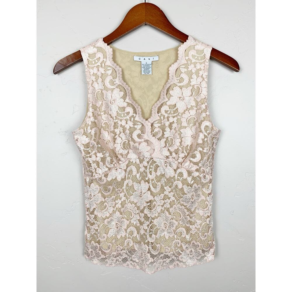 Cabi Pink Floral Lace Tank Top Sleeveless Women's S Y2K Coquette Cottagecore